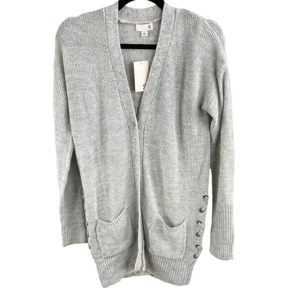 SO S Light Heather Grey Long Lace Up Drape Long Sleeve Cardigan Sweater - Picture 3 of 9